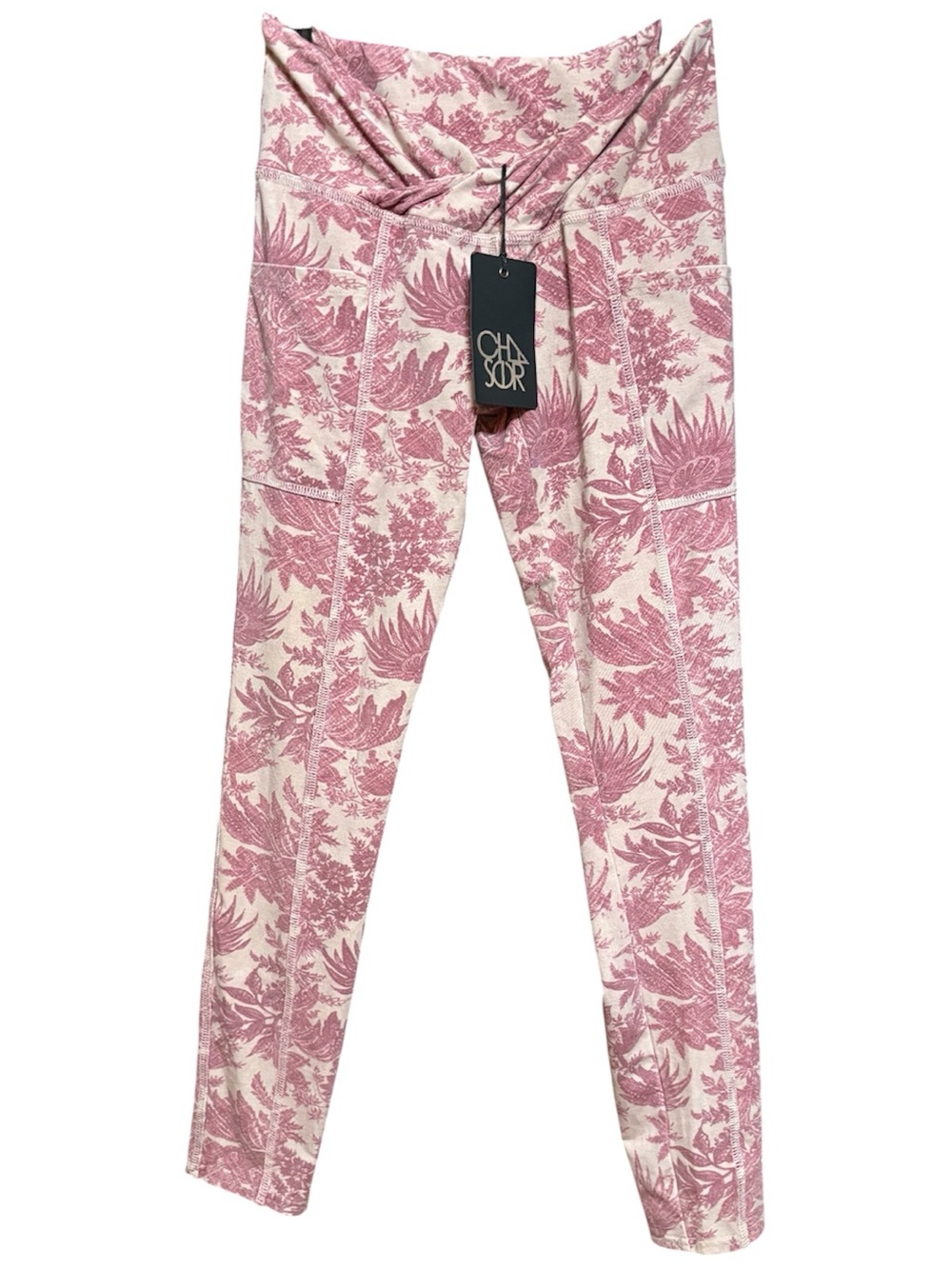 Chaser Woman’s Pink Floral Sexy Overlap Waistband Vintage Pattern Leggings S